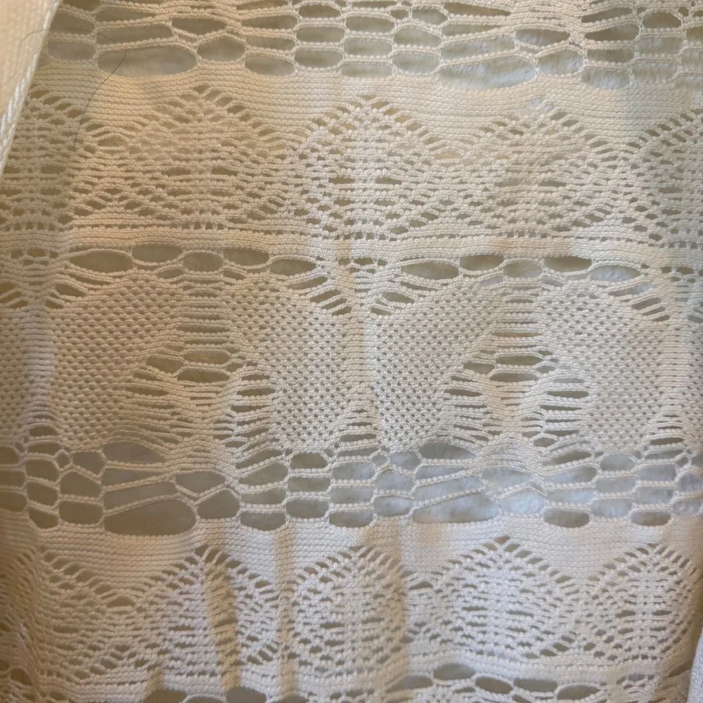 Vintage 70s 80s Ivory Crochet Butterfly Shawl Wrap Fringe Boho Hippie Festival
